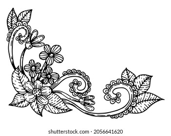 Bouquet Flowers Branches Leaves Coloring Page Stock Vector (royalty 