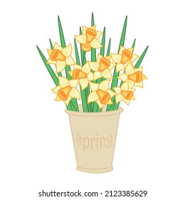 bouquet of flowers in a bucket for a flower shop on a white background