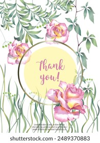Bouquet of flowers. Can be used as a card, cover background or web message. Vector illustration in watercolor style.
