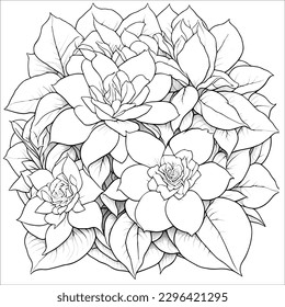 Bouquet of flowers, coloring page for children and adults. Love bohemia concept for wedding invitation, card, ticket, branding, boutique logo, label, emblem.