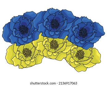 Bouquet of flowers in the colors and shape of the flag of Ukraine, vector illustration for design and creativity