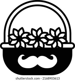 bouquet of flowers for Daddy Vector Icon Design, Happy Fathers Day Symbol, Dads Gift Elements Sign, Parents Day Stock illustration, Floral Basket for Dad printed with mustache Concept