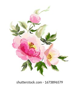 Bouquet with flowers drawing a watercolor style. Background with painted flowers. Vector illustration.