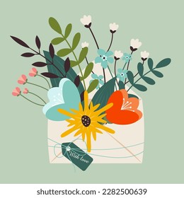 bouquet of flowers in an envelope