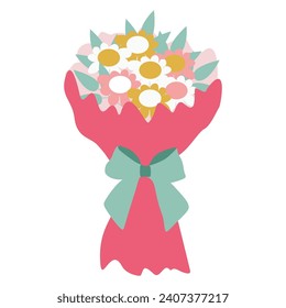 Bouquet de flores. Ilustración vectorial de estilo plano aislada en blanco. Presente floral para vacaciones, Día de la Madre, Día de San Valentín, Cumpleaños. Elemento de diseño para tarjeta de felicitación, etiqueta, cartel, cartel.