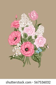 Bouquet of flowers. Floral background. Vector illustration.