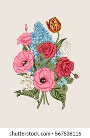 Bouquet of flowers. Floral background. Vector illustration.