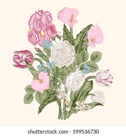 Bouquet of flowers. Floral background. Vector illustration.