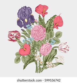 Bouquet of flowers. Floral background. Vector illustration.