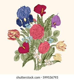 Bouquet of flowers. Floral background. Vector illustration.