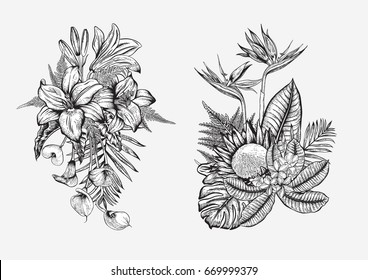 Bouquet of flowers. Floral background. Vector illustration.