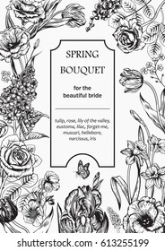 Bouquet of flowers. Floral frame. Vector illustration.