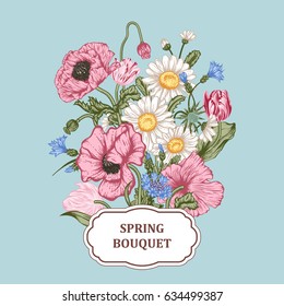 Bouquet of flowers. Floral frame. Vector illustration.