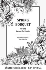 Bouquet of flowers. Floral frame. Vector illustration.