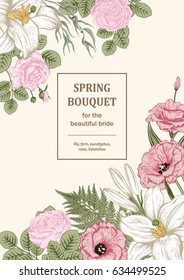 Bouquet of flowers. Floral frame. Vector illustration.