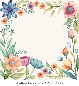 a bouquet of flowers frames a watercolor frame for a vector illustration