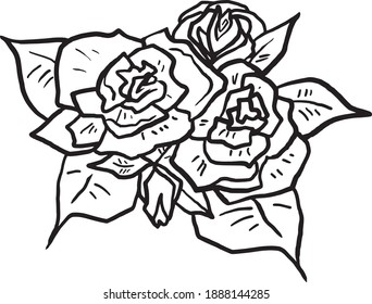 bouquet of flowers freehand drawing. linear clipart design for packaging, cards, decoration for wedding, gift, vegan or vegetarian menu. natural  style old school tattoo roses flowers set