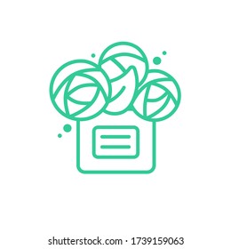 Bouquet of flowers in a gift box, icon for flowers shop websites and apps. linear style green, isolated images on a white background. 