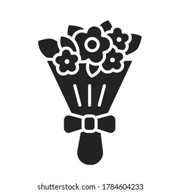 Bouquet of flowers glyph black icon. Flowers agency. Isolated vector element. Outline pictogram for web page, mobile app, promo.