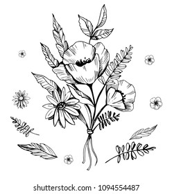 Bouquet of flowers. Hand drawn sketch converted to vector. Isolated
