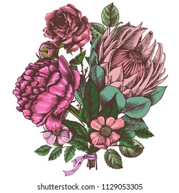 Bouquet of flowers. Hand drawn vector illustration, floral composition for your festive design.