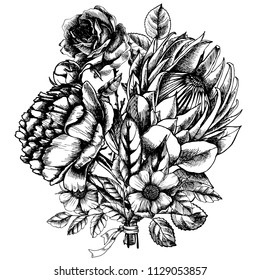 Bouquet of flowers. Hand drawn vector illustration, floral composition for your festive design.