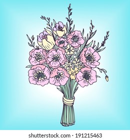 Bouquet Of Flowers, Hand Drawn Vector Illustration