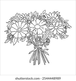 bouquet of flowers hand-drawn doodle linear vector illustration