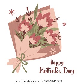 Bouquet of flowers and handwritten lettering sign Happy Mother's day. For greeting cards, posters, stickers, invitation, t-shirt print. Vector greeting card.