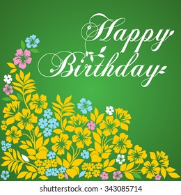 Bouquet of Flowers . Happy Birthday card. Vector illustration
