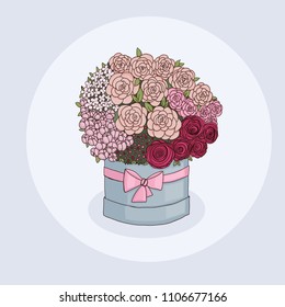 a bouquet of flowers in a hat box vector hand drawn