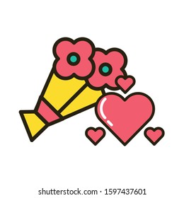 bouquet of flowers with hearts love vector illustration design