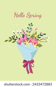 Ramo de flores. Hola tarjeta de felicitación de primavera