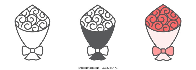 Bouquet of flowers icon collection, gift and floral, bouquet roses vector icon set, vector graphics, editable stroke outline sign, eps 10