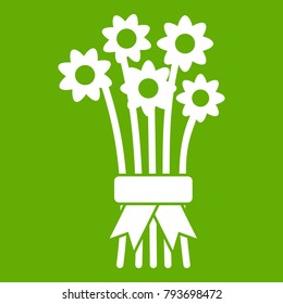 Bouquet of flowers icon white isolated on green background. Vector illustration