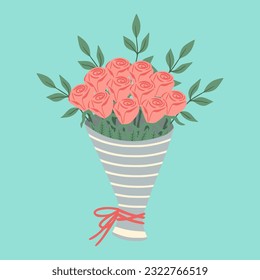 Bouquet of flowers. Illustration of flowers. Design element for greeting card, invitation, print, sticker. Illustration for birthday, mother's day, valentine's and woman's day.	