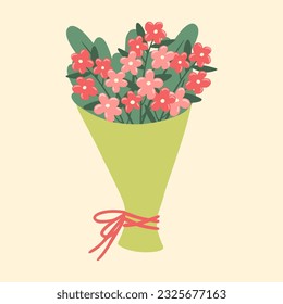 Bouquet of flowers. Illustration of pink flowers. Design element for greeting card, invitation, print, sticker. Illustration for birthday, mother's day, valentine's and woman's day.