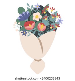 Bouquet of flowers isolated on white background. Cartoon style. Vector illustration.