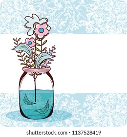 Bouquet of flowers in jar