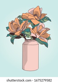 
Bouquet of flowers in a jar. Color vector illustration. For cards, invitations, florists.