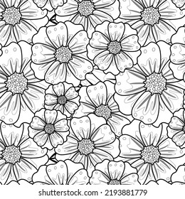 Bouquet Flowers And Leave Hand Draw Flower In Black And White For Adult Coloring Book