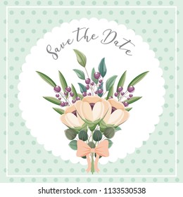 bouquet flowers leaves nature decoration wedding save the date card