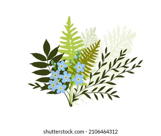 Bouquet of flowers and leaves . Vector illustration