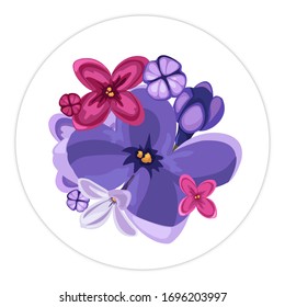 Bouquet of flowers of lilac, four petals. Vector illustration for design icons, template, banner, background, spring and wedding concept, card.