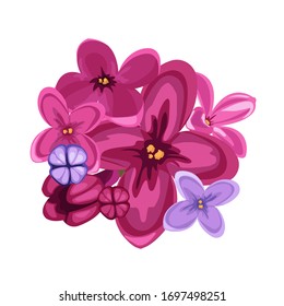 Bouquet of flowers of lilac, four petals. Vector illustration for design icons, template, banner, background, spring and wedding concept, card.