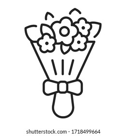 Bouquet of flowers line black icon. Flowers agency. Isolated vector element. Outline pictogram for web page, mobile app, promo.