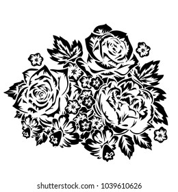 bouquet of flowers monochrome for postcards, congratulations, price tags