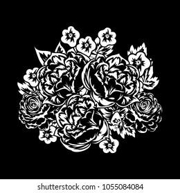 bouquet of flowers monochrome for postcards, congratulations, price tags