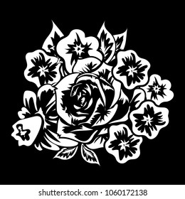 bouquet of flowers monochrome for postcards, congratulations, price tags