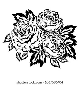 bouquet of flowers monochrome for postcards, congratulations, price tags